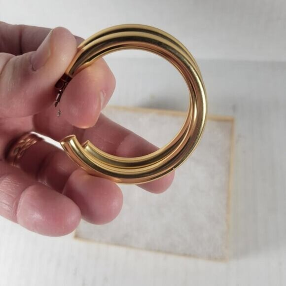 J.Crew Classic Feminine Timeless Gold Tone Tube 1 3/4" Hoop Earrings - Picture 2 of 2